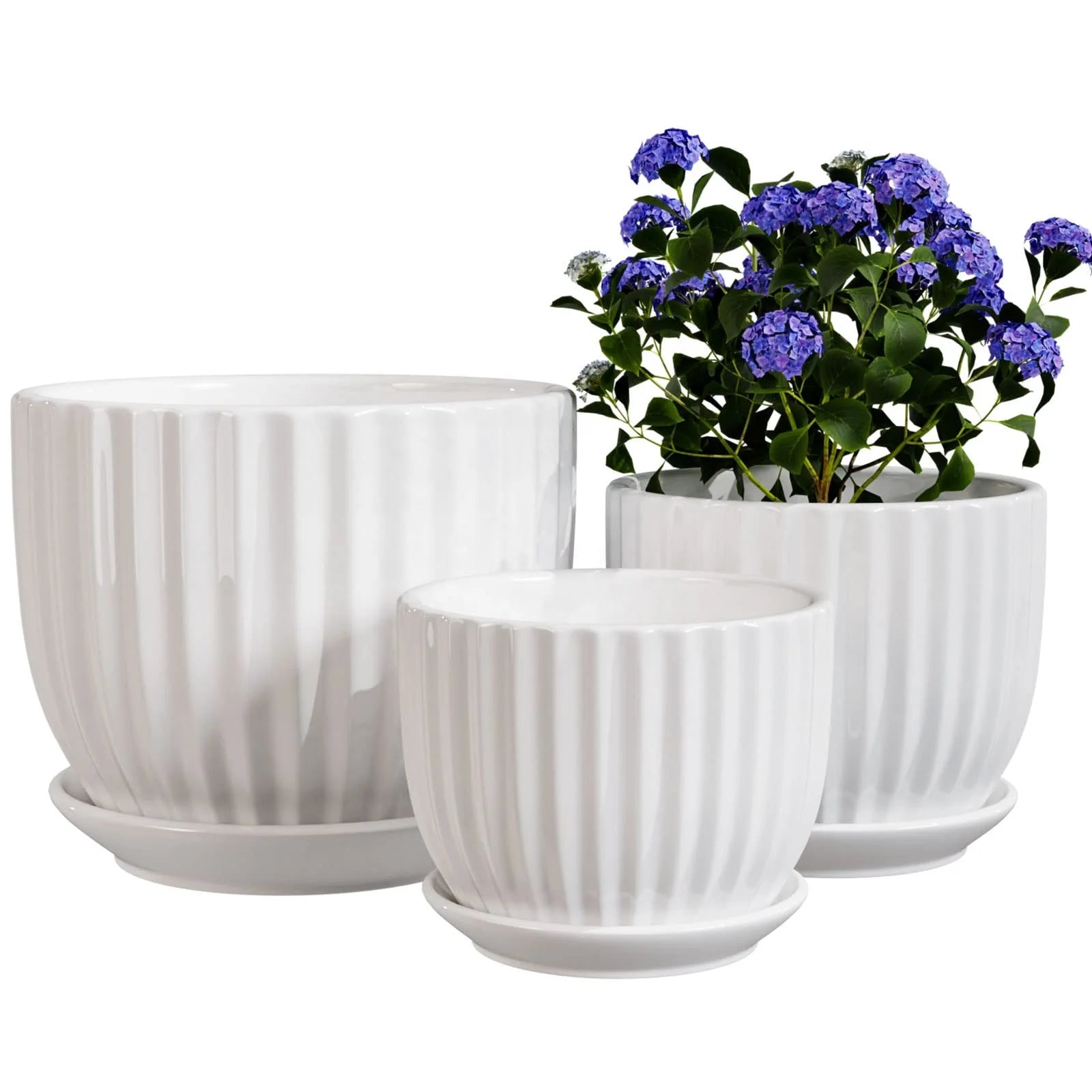 Modern Minimalist Style White Ceramic Flower Pot With Holes and Saucers Garden Exquisite Home Decoration Vase