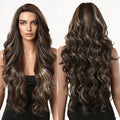 Japan Future Fiber Mixed Brown Highlight Lace Front Wig Side Parting Synthetic Hair Natural Brown Wave Wigs for Women High