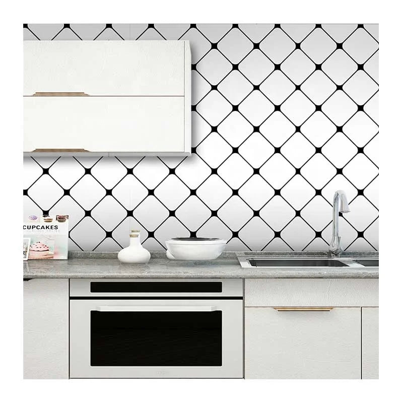 Peel and Stick Oil Proof 3D Geometric Removable Wallpaper Sticker Cartoon Design Oil-Proof Wallpaper Kitchen Decoration