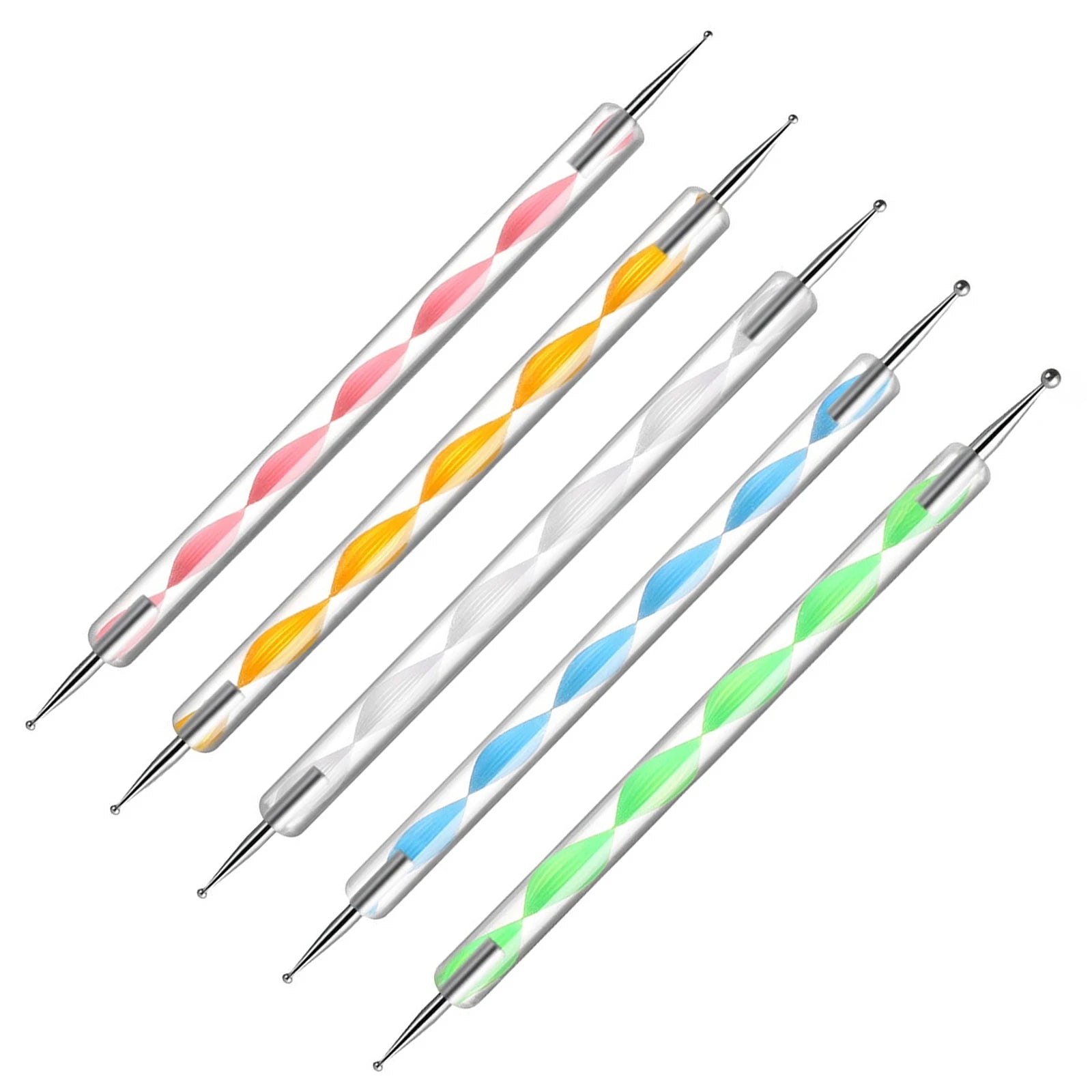 Misscheering 5 Pcs 2 Way Caviar Nail Art Dotting Pen UV Gel Painting Brush Salon Manicure Nail Tools Kit