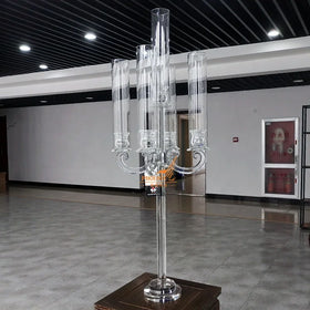 Wholesale Modern 5-Arm Tall Crystal Candelabra for Weddings and Christmas Events Handmade