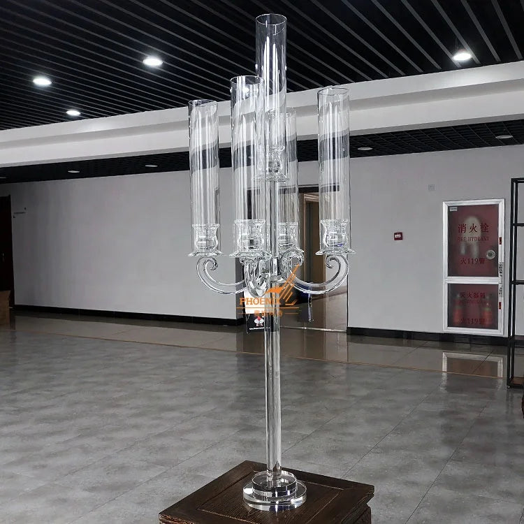 Wholesale Modern 5-Arm Tall Crystal Candelabra for Weddings and Christmas Events Handmade