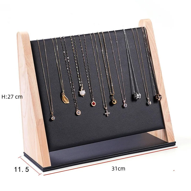 Popular New Inclined Vintage Handmade Wood Necklace Jewelry Display Stand Organizer Gray Black