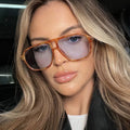 Custom Logo  Fashion Women Men UV400 Rivets  Leopard Sunglasses Retro Double Bridges Pilot Sunglasses Women