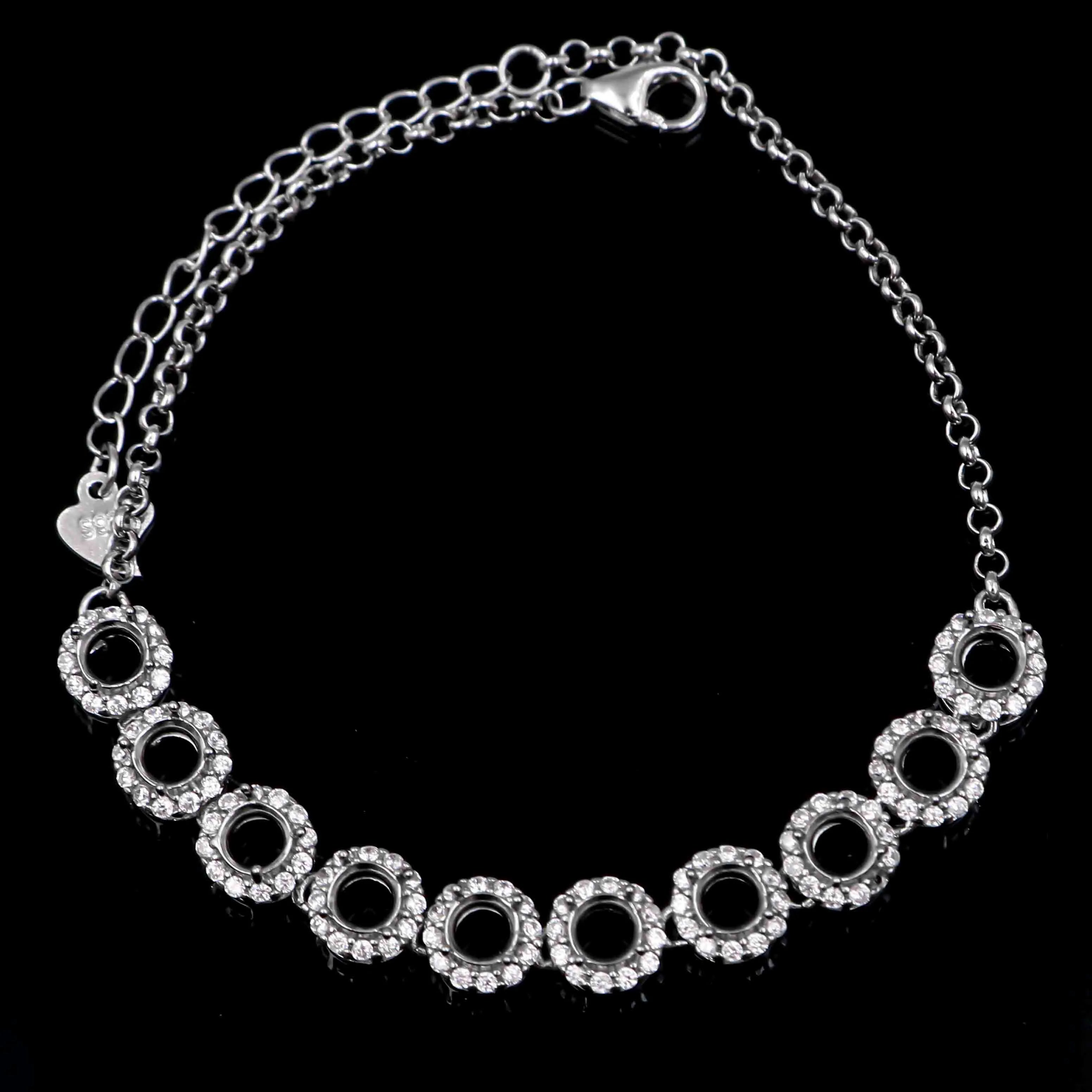 Sterling Silver 4*4mm Semi Mount Bracelet Empty Support Blank Claw Setting S925 Mountain Base Holder Without Stone Inlay for DIY