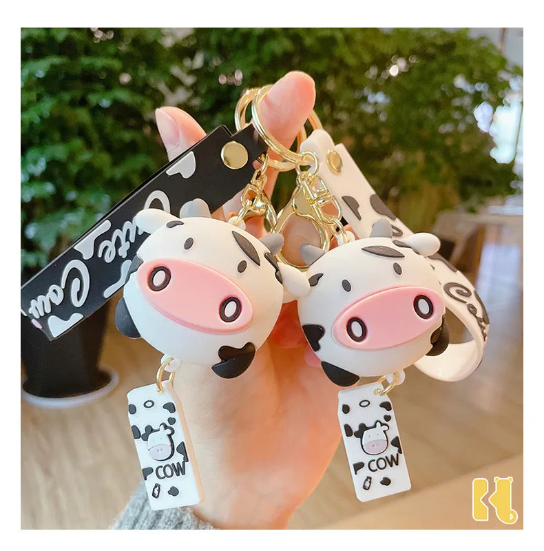 New Creative Silicone Animal Cow Pig Keychains Personality Cartoon Cute Car Key Chain Ring Bag Pendant
