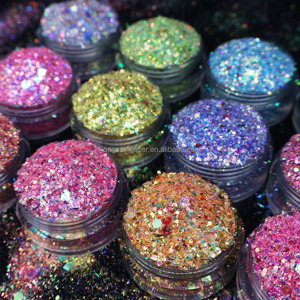 Polyester Bulk Chunky Glitter Mix Wholesale Resin Glitter High Sparkling Holographic for Nail Art Christmas Decorations
