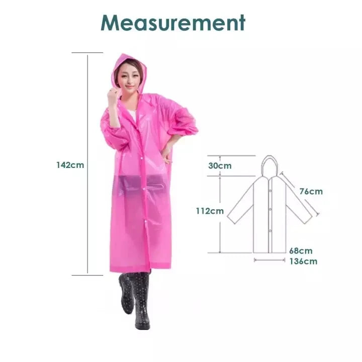 Modern Style Disposable Raincoat with Hood Transparent Fashion Film and Colorful Buttons for Outdoor Activities Like Hiking