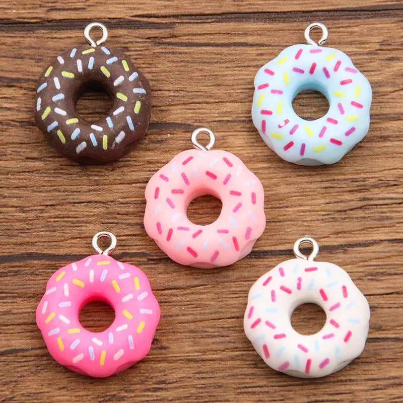 Cartoon 3D Resin Delicious Donuts Charm for Women Girl Cute Children Gifts Dangles DIY Jewelry