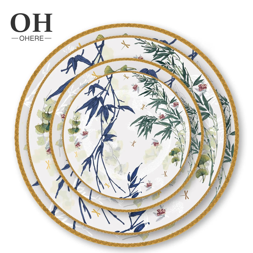 Hot Sale Classic Chinese Blue Leaves Flower Eco-Friendly Bone China Charger Plates Trendy Dinner Plates for Weddings Event