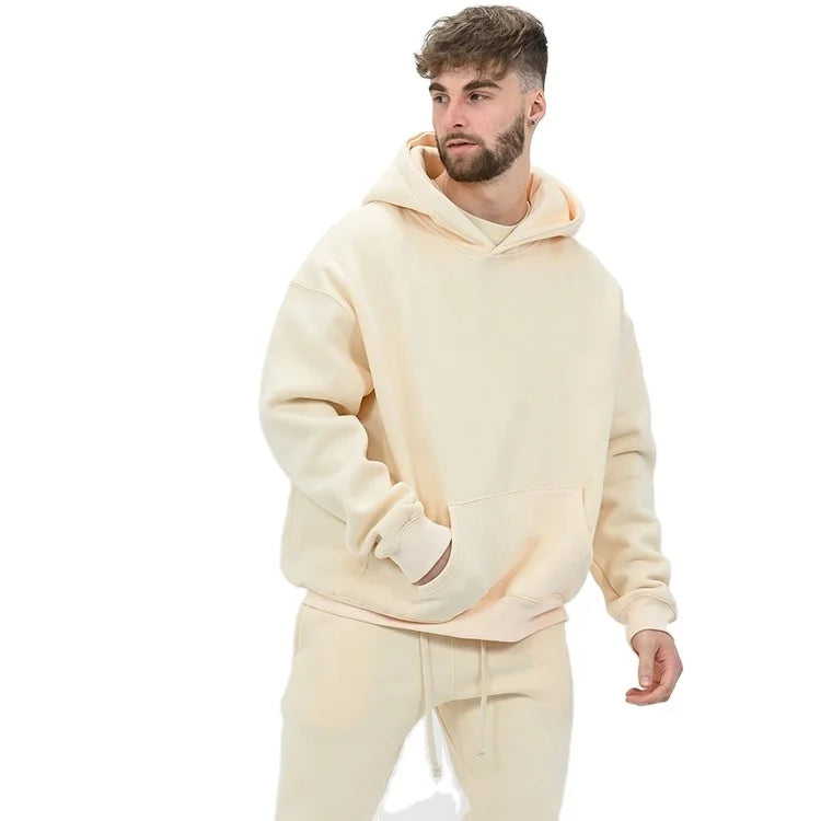 Fleece Sweatshirt Hoodie Men Factory Custom Made Fleece Baggy Fit No Drawstrings Plain Thick Hood Hoodie