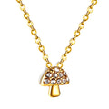 Ason Jewelry Fashion 18K Gold Plated Necklace Stainless Steel Pendant Diamond Mushroom Cute Necklace