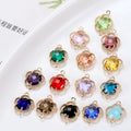 Brass Jewelry Accessories Geometric square Diamond Crystal Pendants Star Flower Shape Glass Charms With Loops for DIY Necklaces