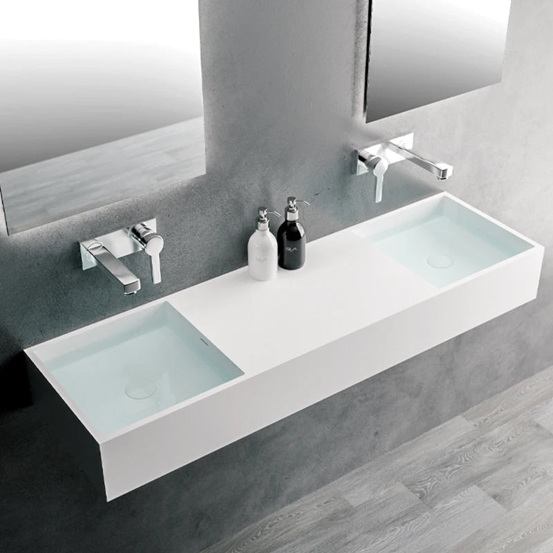 Hot Selling Modern GM-2035 Rectangle Hotel Use Solid Surface Artificial Stone Wall-Hung Wash Basin Eco-Friendly 3-Year Warranty