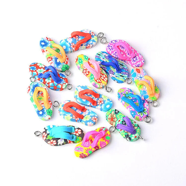 Bulk Stock Summer Style Cute 3d Miniature Flip Flop Slipper Polymer Clay Cabochon With Silver Hook