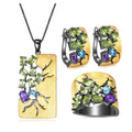 C7875 Abiding Fine Jewelry Tarnish Free Natural Mix Gemstone Gold Plated 925 Silver Earrings Necklace Ring Jewelry Set