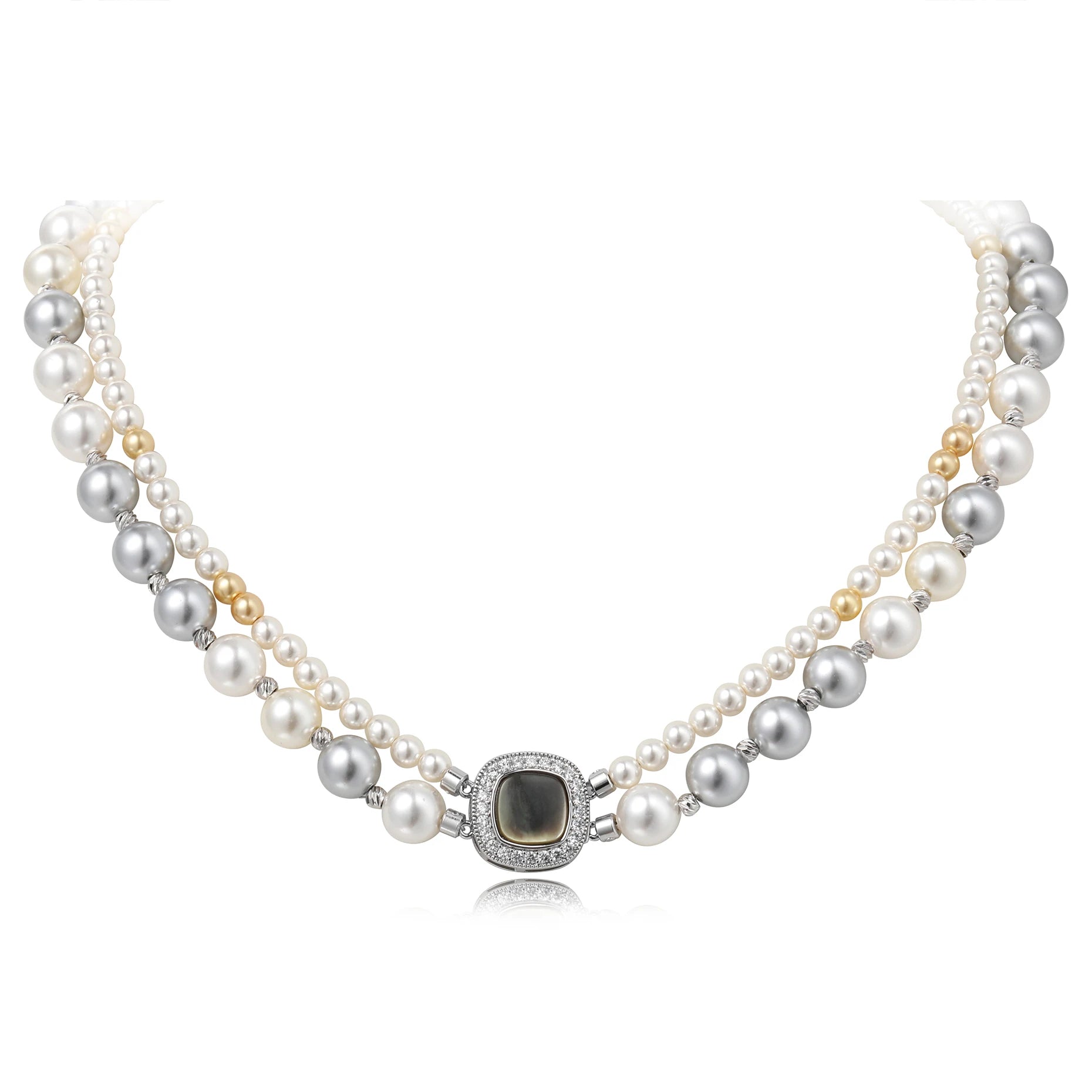 Aurora Borealis Pearl Beaded Natural Mother-Of-Pearl Clasp Sweater Chain Double Layered Stacking Necklace Jewelry Wholesale