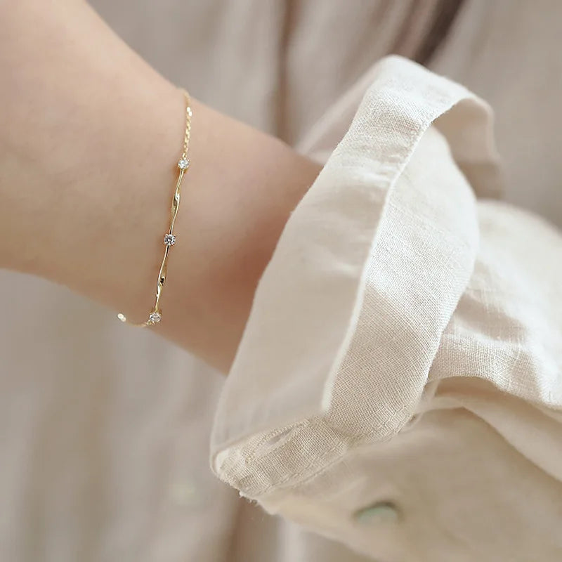 Elegant 14K Gold Plated 925 Sterling Silver Cubic Zircon Bracelet Twisted Thin Chain Bracelets for Women Girls