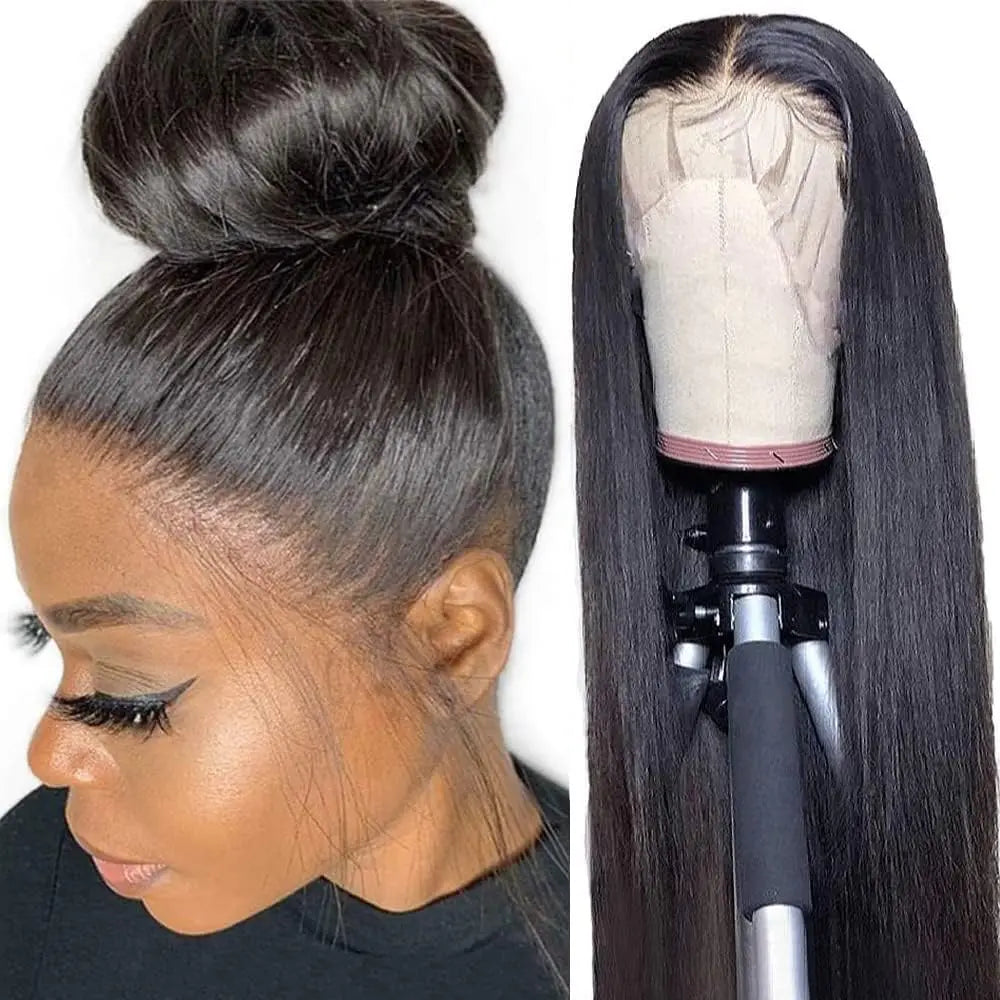 Glueless Lace Front Wigs Human Hair Straight Brazilian Virgin Human Hair Wigs Natural Color 180% Density Pre Plucked Lace Wigs