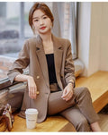 LCBZ Custom Wholesale Brown Small Anti-Wrinkle Double Breasted Business Suit Jacket for Women High-end Professional Back Slit