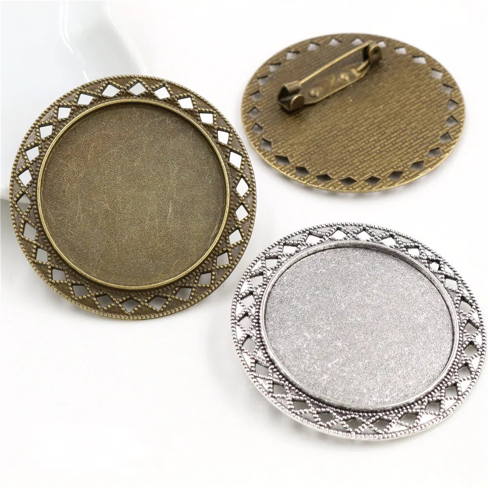 35mm Inner Size Antique Bronze Silver Plated Colors Brooch Style Cabochon Base Setting Charms Pendant MegaBDM