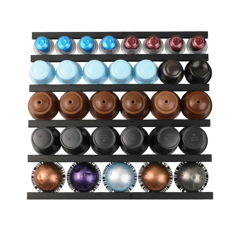 IMellow Plastic PVC Eco-Friendly Wall Mounted Coffee Capsule Storage Rack for DolceGusto Nespresso K-Cup 5-Layer Flexible Design