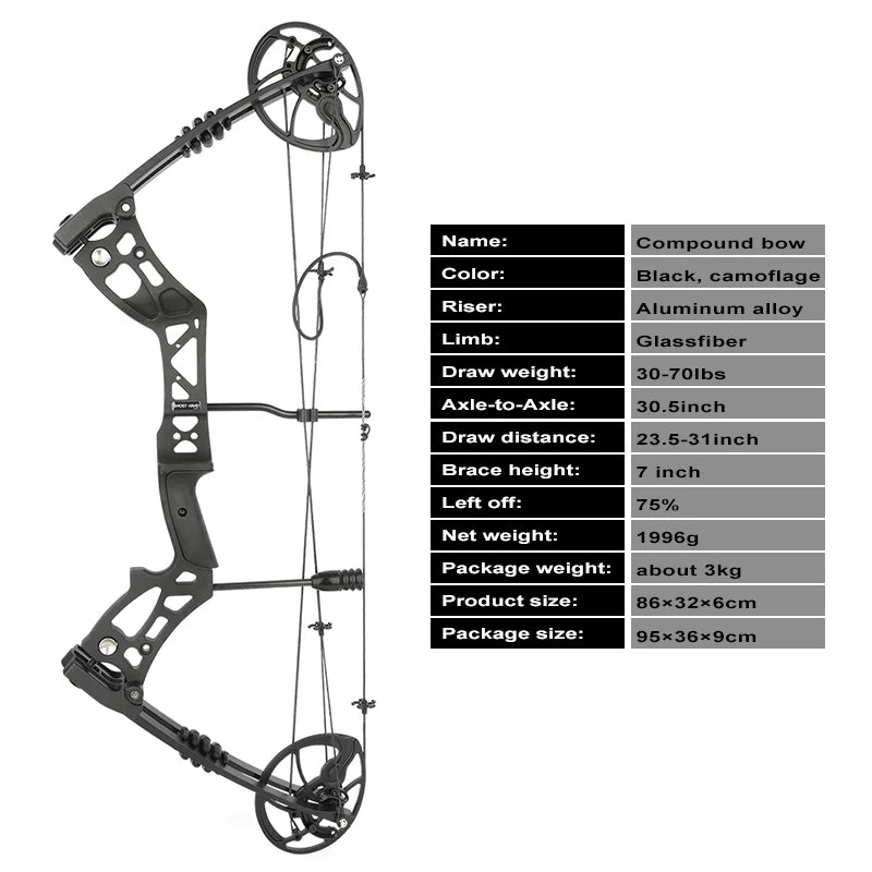 Archery 30-70Lbs Adjustable Hunting Compound Bow Black and Camouflage Composite Bows for Wild Hunting