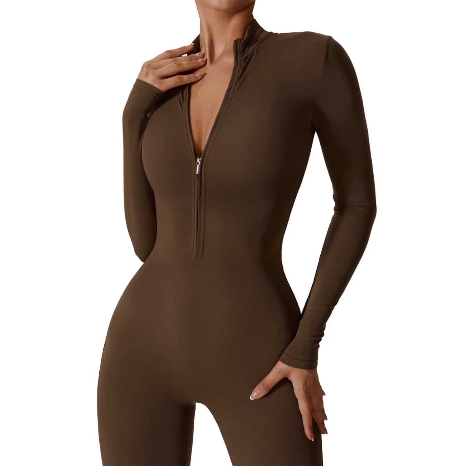 Wholesale Custom Logo Quick Dry Breathable Half Zip Long Sleeve One Piece Jumpsuit Workout Rompers Jumpsuits Playsuits Bodysuits