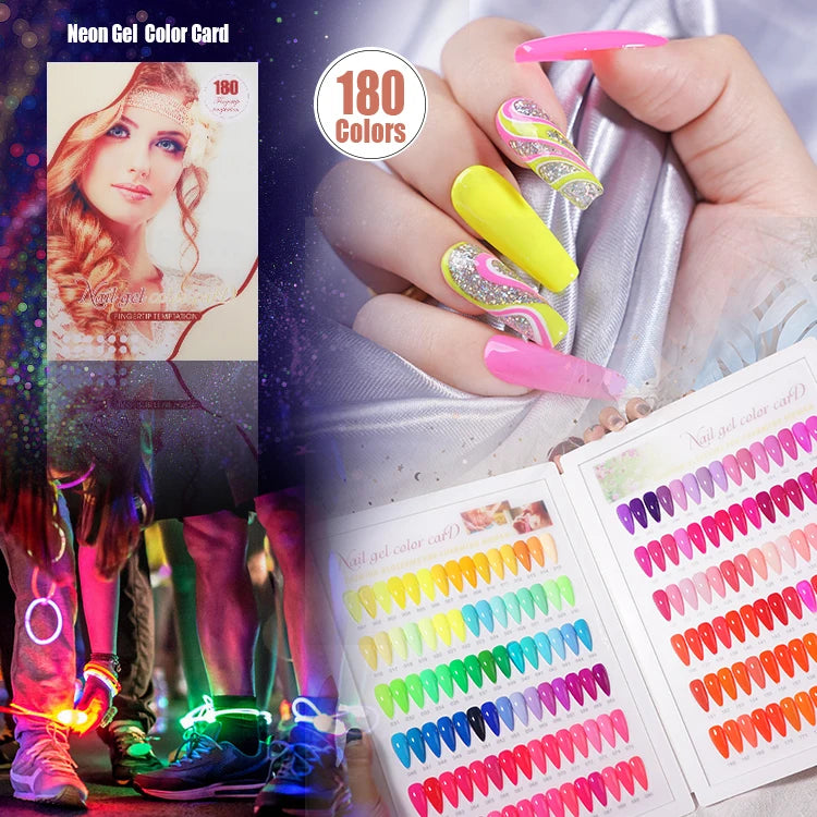 Nail Polish Color Book for Reference Neon Gel Color Book 180 Colors Nail Art UV Gel Color Card
