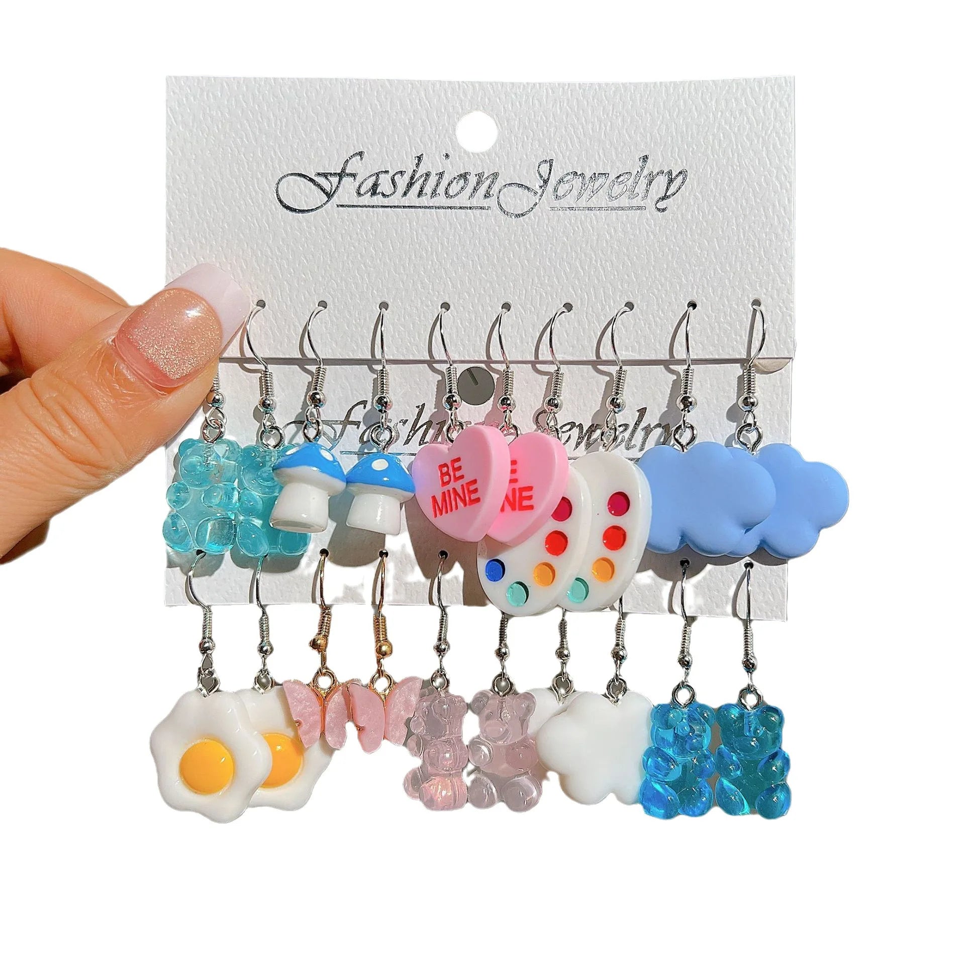 New Color Acrylic Earrings Set 5-Piece White Cloud Flower Fruit Series Gummy Bear Acrylic Earrings Gifts for Women