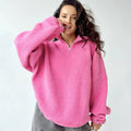 Custom Winter Lady Oversized Quarter Zip Pullover High Neck Stand Collar Sherpa Fleece Sweatshirt for Women