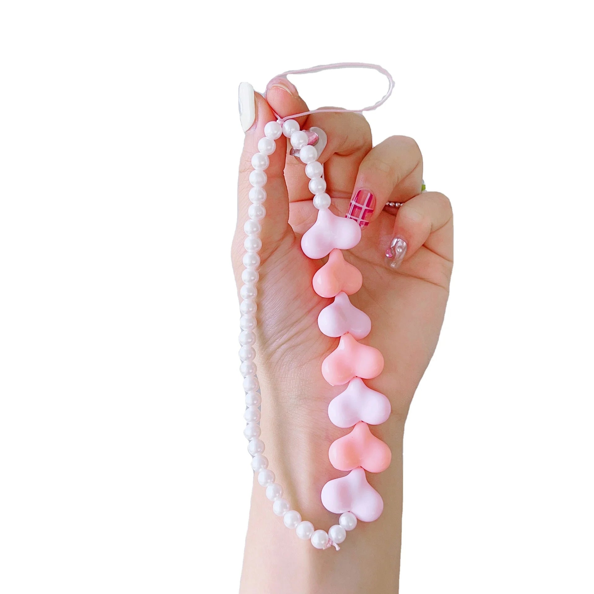 Plastic Heart Beads Fancy Phone Strap