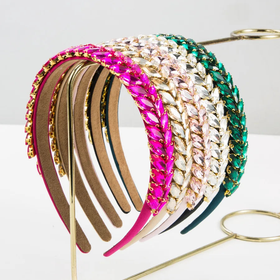 Korean Version of the Internet Red with Glass Diamond Leaf Headband Trend Fashion Temperament Simple Hair Accessories in Stock
