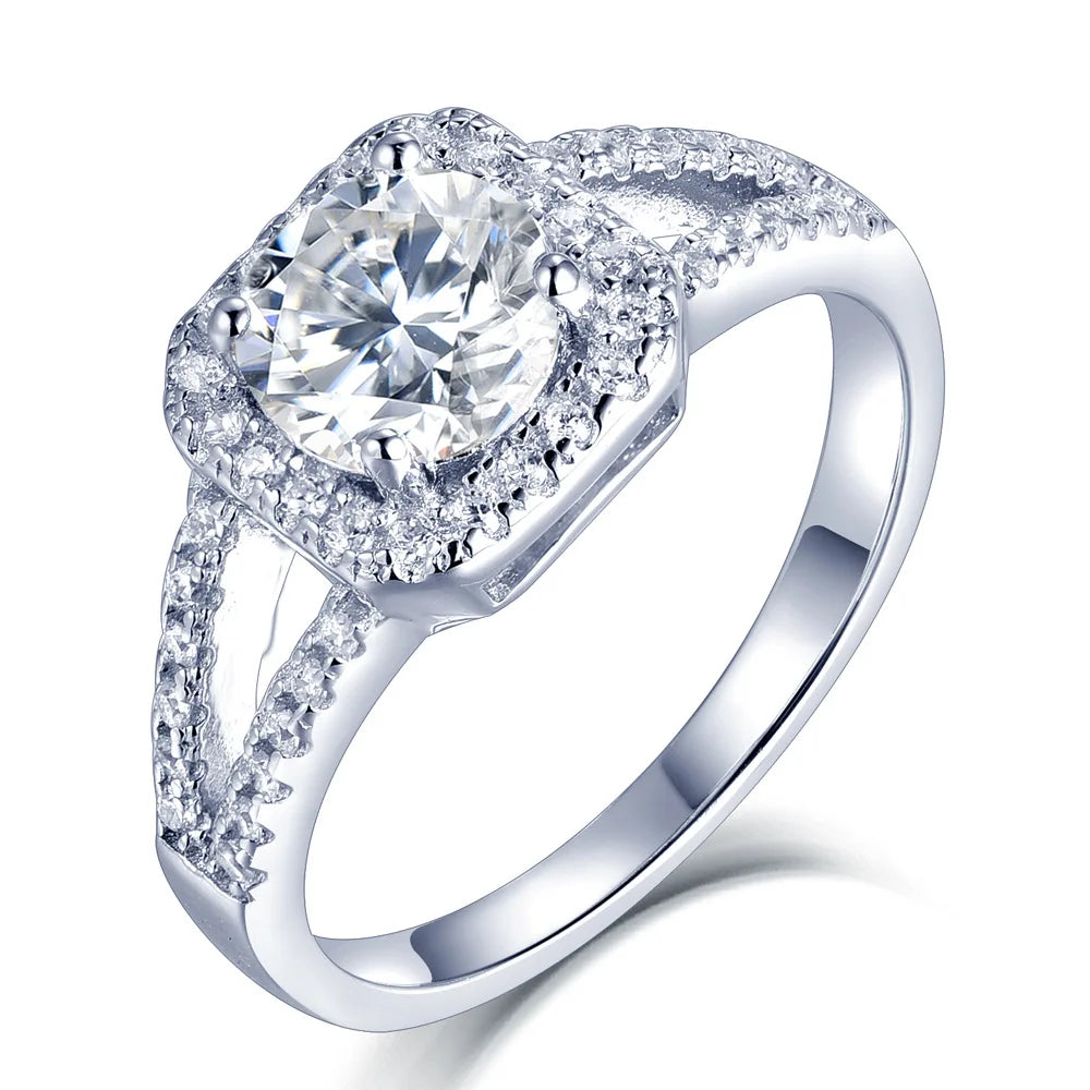 Moissanite Ring Engagement Wholesale Engagement Jewelry S925 Silver Sterling D Grade One-Carat 6.5mm Diamond R.GEM.