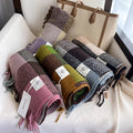 Newest Fashion 2024 Winter Christmas Color-Blocking Soft Pashmina Shawls With Tassels Checkered Plaid Pattern Cashmere Scarf
