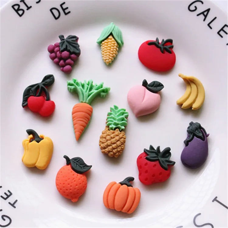 Resin Lovely Mix Mini Fruits Vegetables Flatback Cabochon Scrapbook DIY Decor Home Figurine Crafts