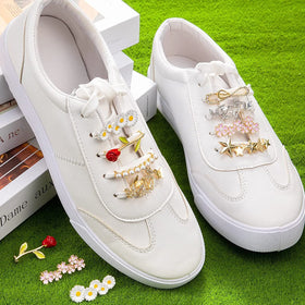 Wholesale Price Shoelace Charms Rhinestone Pearl Inlaid Shoes Charms for Sneakers Sport Teams DIY Fashion Decoration Accessories