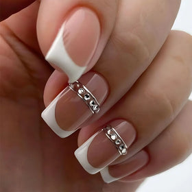 Good Quality French Square Diamond False Nails Artificial Full Cover Press on Designer Square Nail Tips