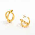 New Trendy Earring 18K Gold Plated Two Circle Cross Hoop Earrings for Women Stainless Steel Earrings Wholesale