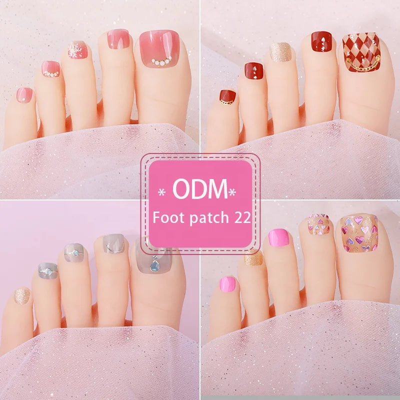 Customized Cute Acrylic Colorful Square Full Cover Abstract Design Foil Stickers Toe Nail Wraps Strips