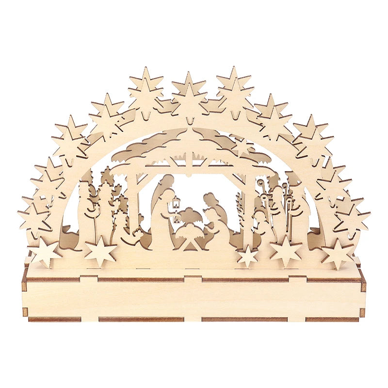 Tailai Wooden Nativity Scene with Star Arch Laser-Cut Christmas Religious Decor Freestanding Holiday Tabletop Decoration & Gift
