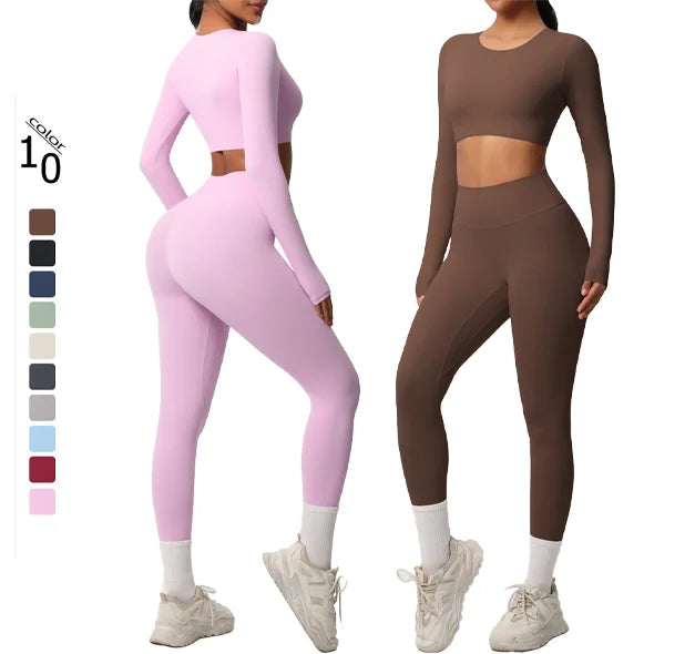 Women 2 Piece Yoga Set  Natural Color Activewear Jogger Seamless Sportswear Fitness Gym Clothing