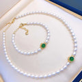 Emerald Rice Classic Pearl Necklace Bracelet Set 5-6mm Natural Fashionable Accessories for Women Trending Jewelry for Ladies