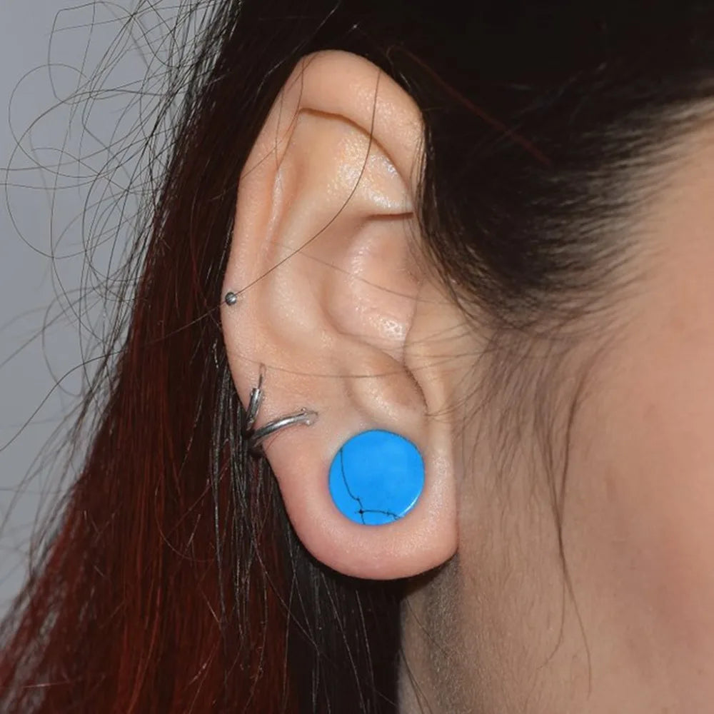 Huiying 12mm Beautiful Ear Gemstones Body Jewelry Stone Piercing Beautiful Turquoise Stone Ear Plug