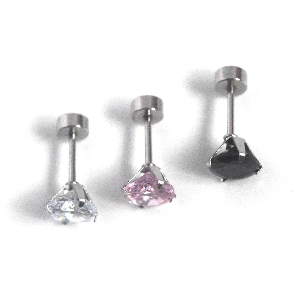 Minimalism Fashion Trendy Titanium Steel Waterproof Hypoallergenic Korean Style Zircon Stud Earrings Screw on Flat Back Unisex