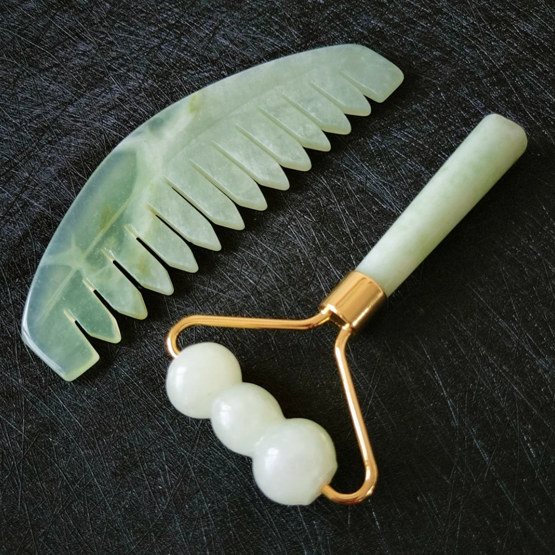 Diy Miss Beauty New Arrivals Private Label Genuine Facial Anti-aging Xiuyan Jade Roller for Face with Jade Comb Skin Care Set