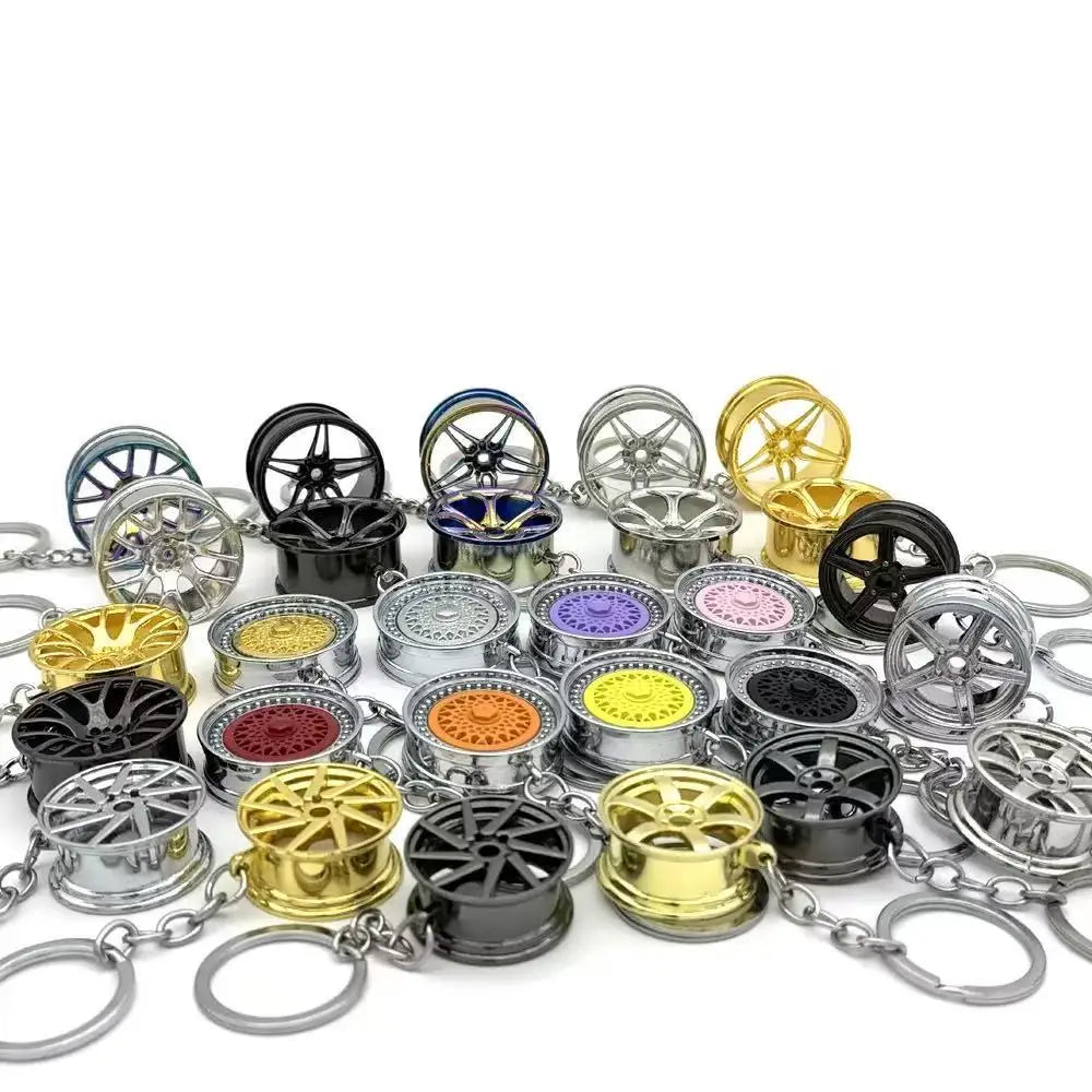 Wholesale Carabiner Keychain in Wheel Hub Shape Clear Cutout See-Through Metal Car Wheel Keychain
