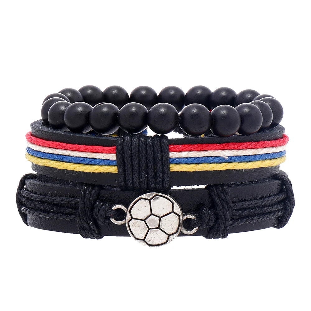 Handmade Leather Sporty Jewelry Bracelet for Men New Design Soccer Football Inspired Gift