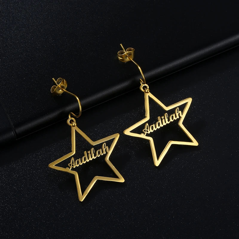 Wholesale Stainless Steel Jewelry Personalized Customize Star Shaped Gold Plated Filled Name Letter Logo Stud Earrings Trendy