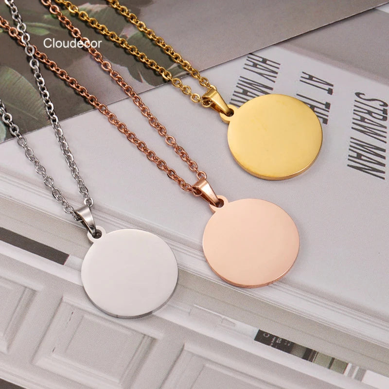 Hot Selling Customized Stainless Steel Blank Necklace 18k Gold Plated Jewelry Mirror Geometric Circular Plate Pendant Necklace